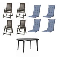 Gartentischgruppe Aruba/Elise 9-tlg. Grau/Blau - Blau/Grau, MODERN, Kunststoff/Textil (90/95/137cm) - Gardenson