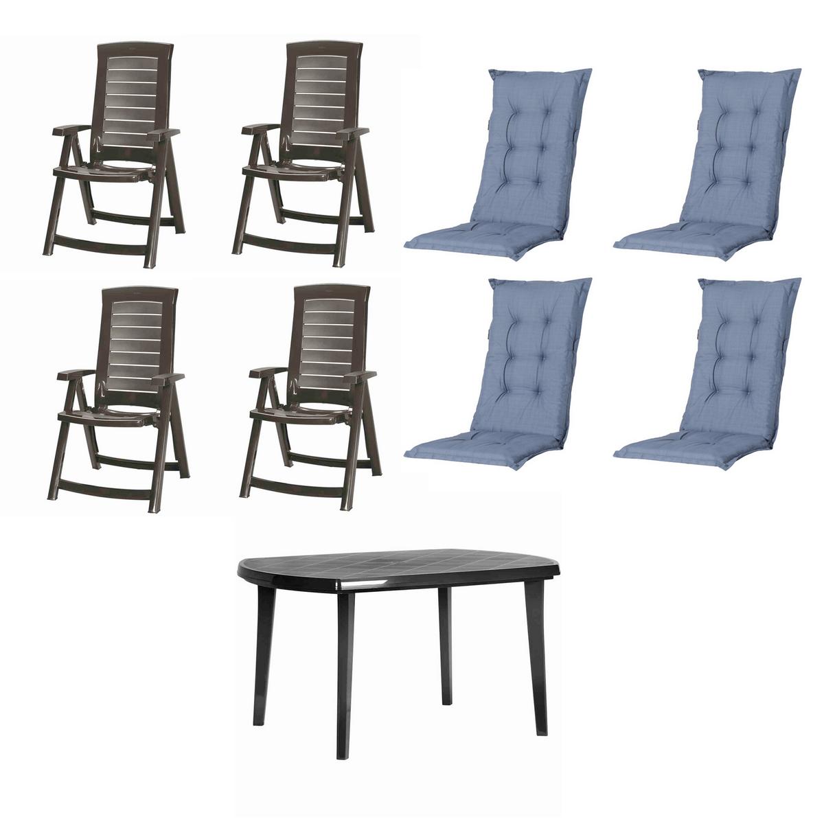 Gartentischgruppe Aruba/Elise 9-tlg. Grau/Blau - Blau/Grau, MODERN, Kunststoff/Textil (90/95/137cm) - Gardenson