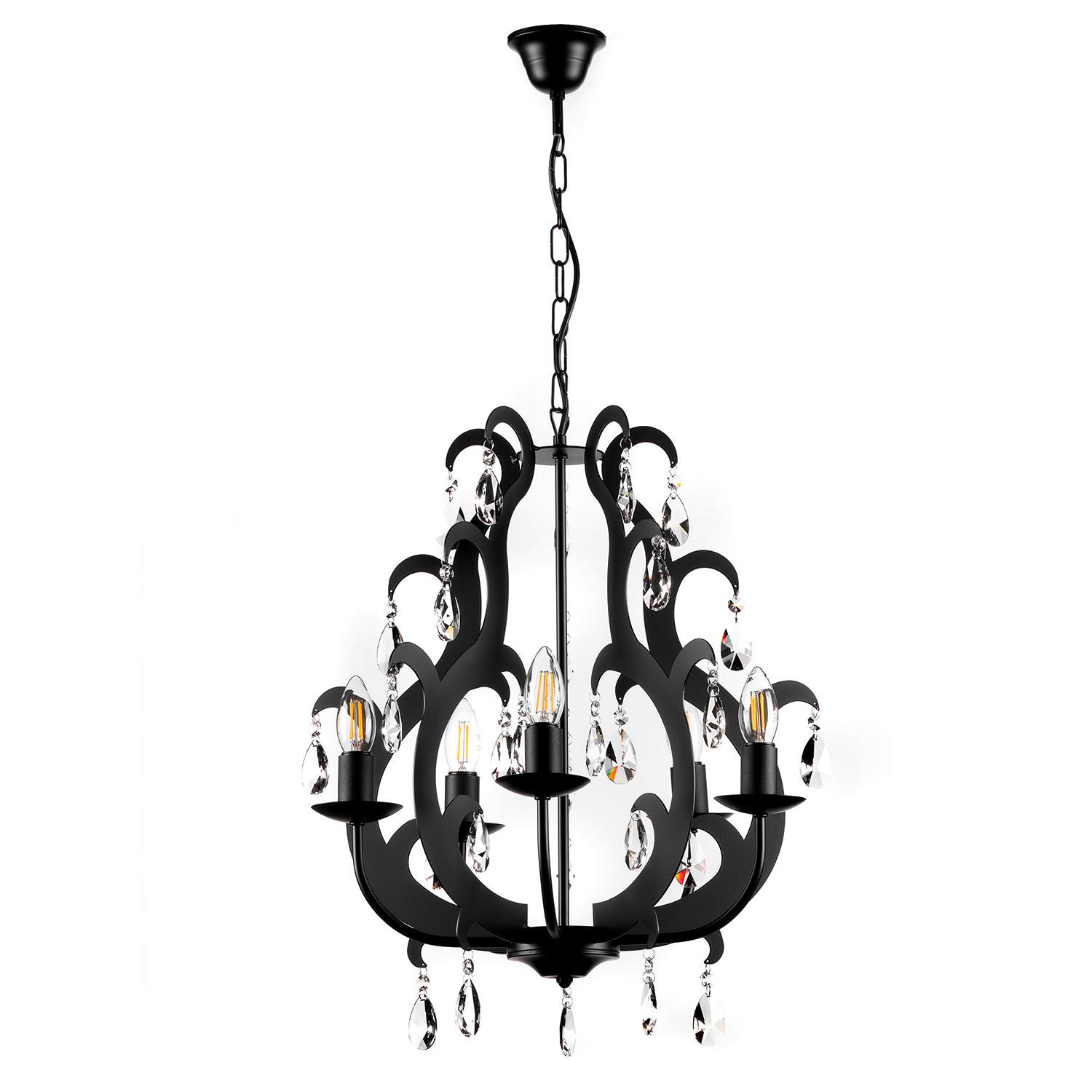 Kristall-Hängeleuchte Jane Schwarz max. 6 Watt - Schwarz, Trend, Glas/Metall (45/110cm)