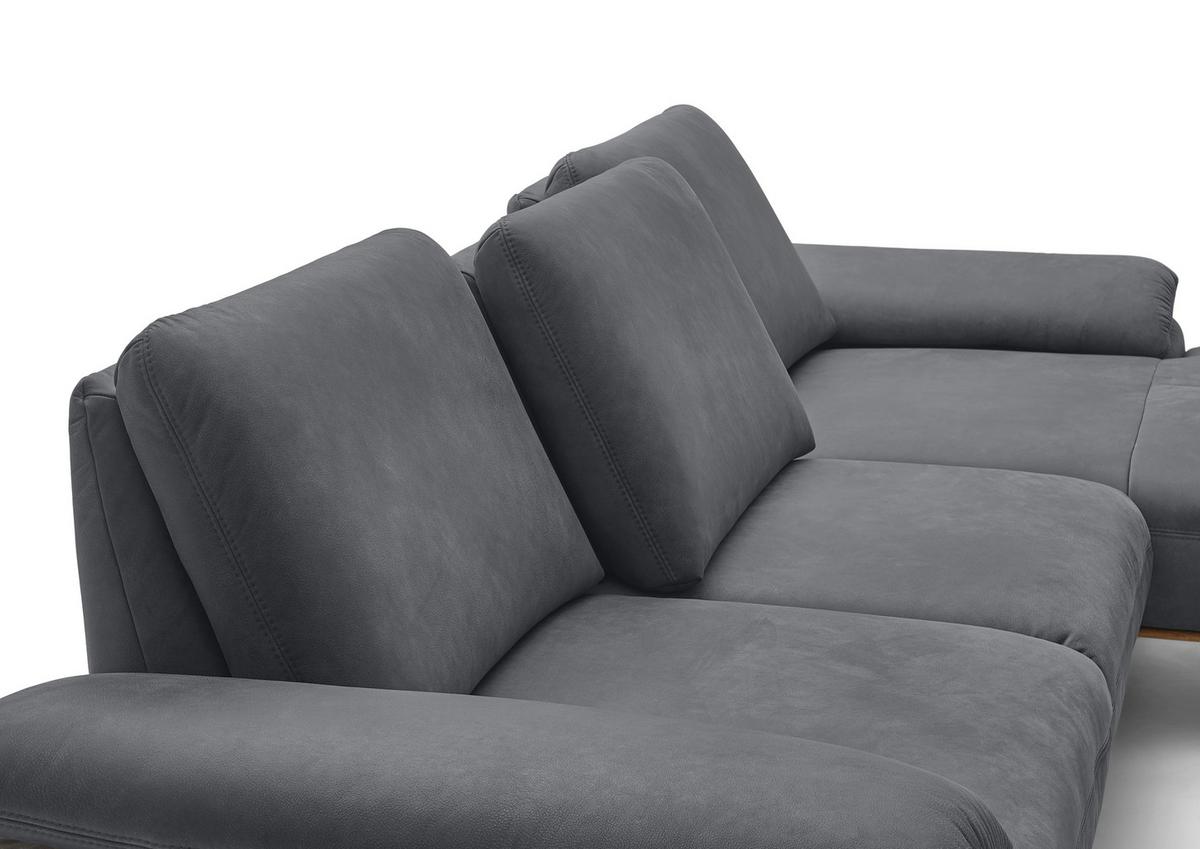 Wohnlandschaft Erling Graphitfarben - Beige/Graphitfarben, MODERN, Leder/Metall (322/89/187cm) - Premium Living