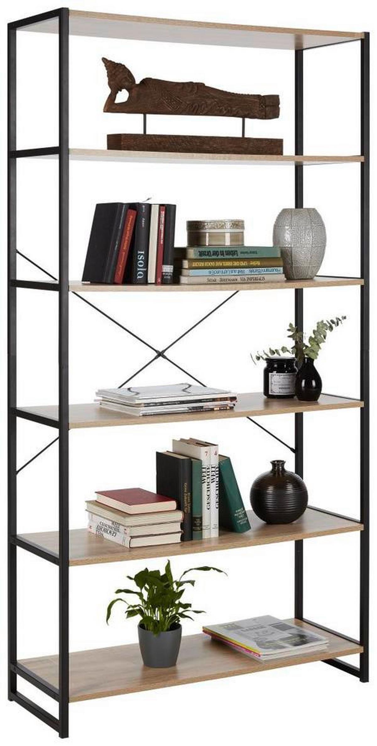 Polica Bono - crna/hrast Sonoma, Moderno, drvni materijal/metal (95/180/35cm) - Modern Living