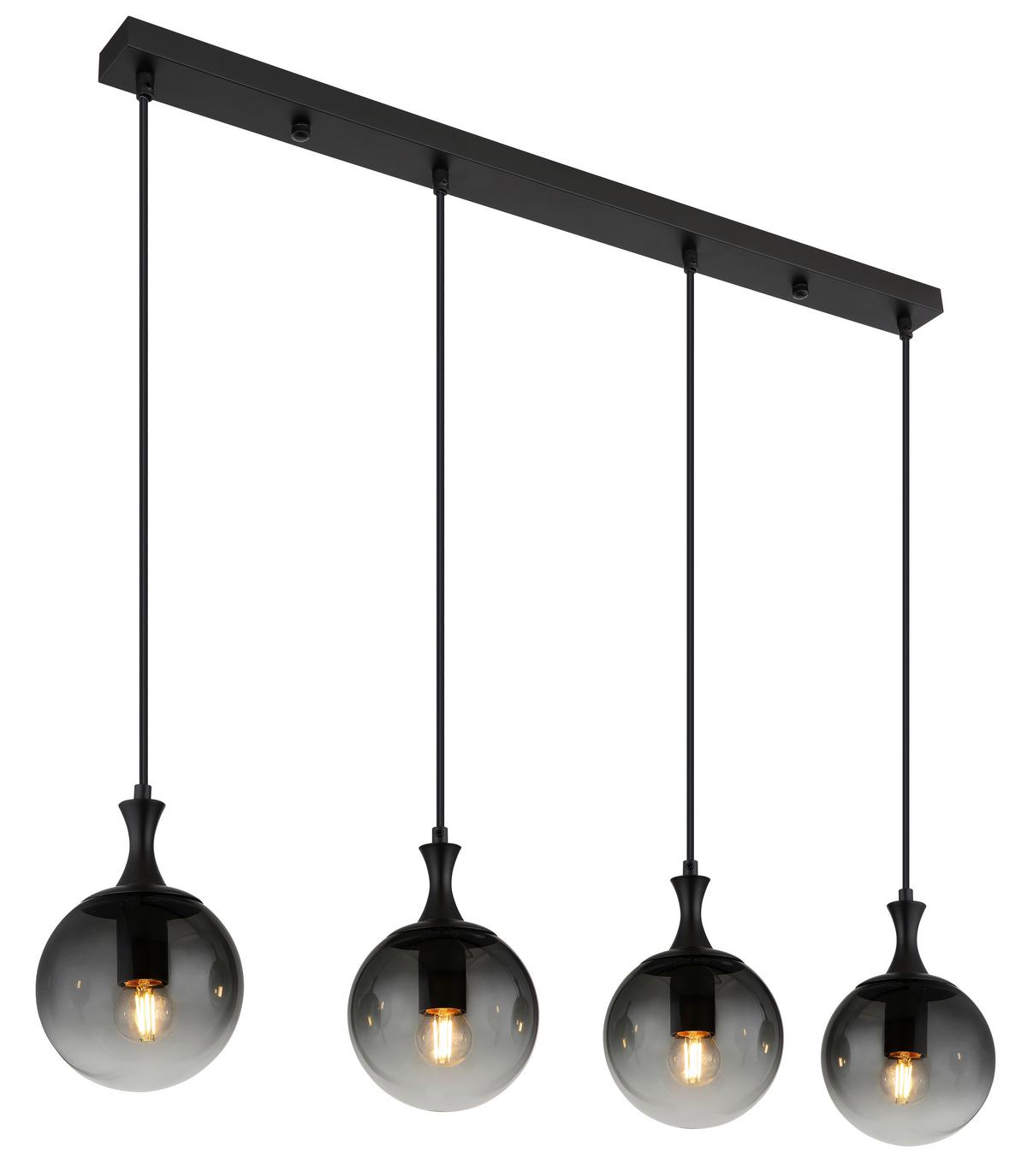 HÄNGELEUCHTE 15885-4H - Schwarz, Design, Glas/Kunststoff (90/15/130cm) - Globo