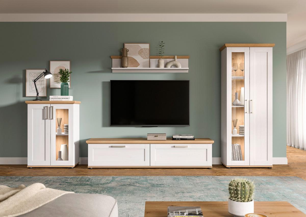 Dnevni Regal Verona, Bela, Barva Macesna, 4-Delni - srebrne barve/črna, Design, umetna masa/leseni material (316/161/40cm) - Livetastic