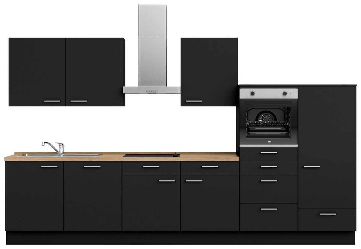 Küchenblock Touch Low m. Geräten Schwarz - Edelstahlfarben/Eichefarben, MODERN, Holzwerkstoff/Metall (360cm) - Nobilia