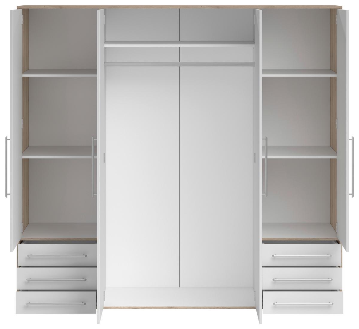 Omara S Klasičnimi Vrati Lyss, Bela, Hrast, 206 Cm - srebrne barve/bela, Moderno, umetna masa/leseni material (206/194/58cm) - Livetastic