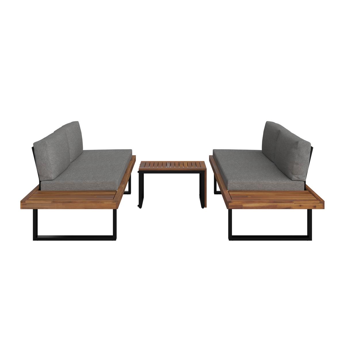 Lounge Garnitura Adam, Akacija, Siva, 3-Delno - siva, Moderno, kovina/les (175/71/68cm) - Mömax