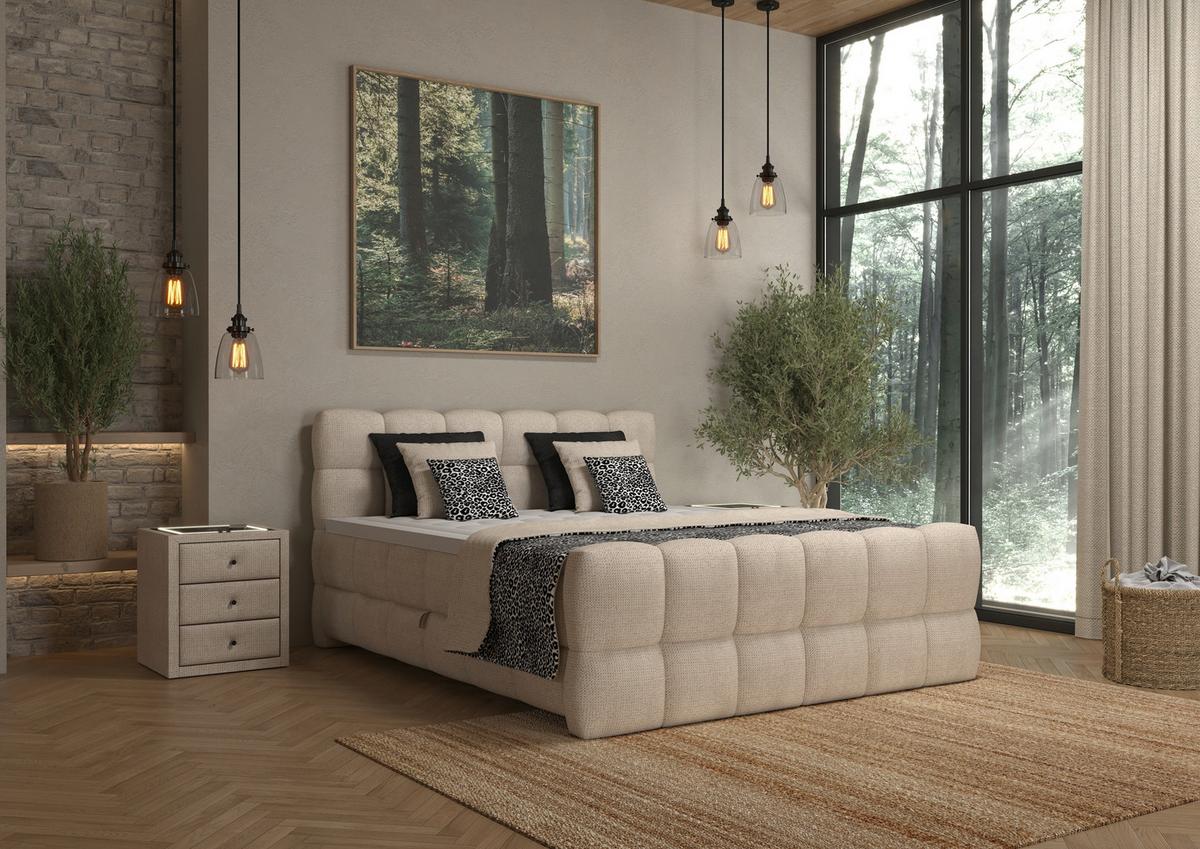 Boxspring Krevet Brisbane - crna/krem, Trend, drvni materijal/drvo (200/200cm) - Premium Living
