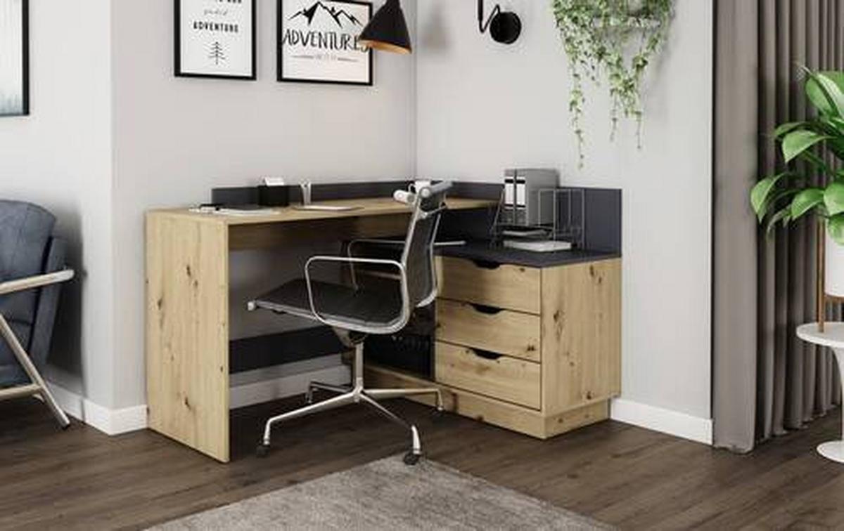 Eckschreibtisch Belfast Anthrazit/Eiche Artisan - Anthrazit/Eiche Artisan, LIFESTYLE, Holzwerkstoff (129/105/84cm) - MID.YOU