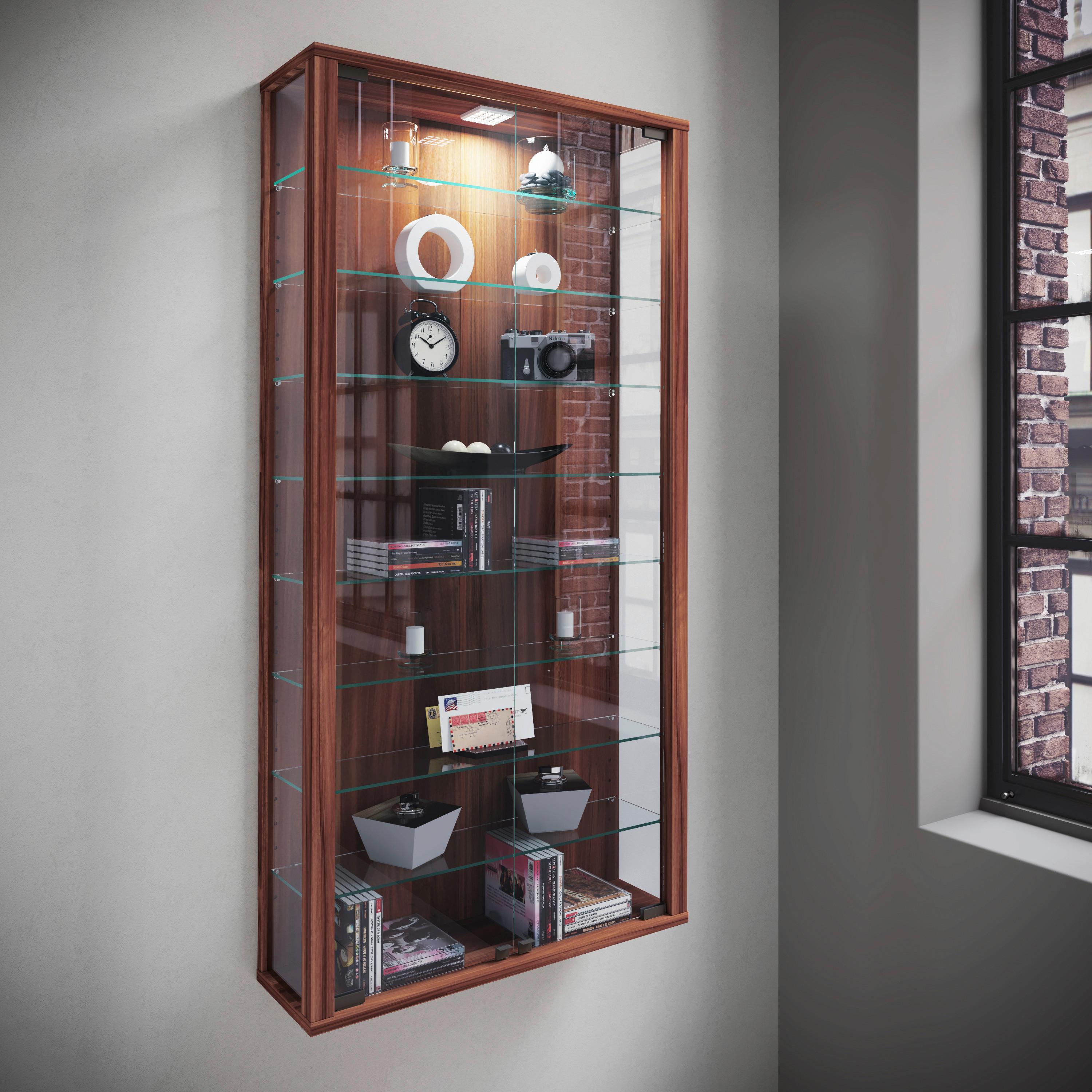 VITRINE VITROSA MAXI LED - Nussbaumfarben/Schwarz, Design, Glas/Holzwerkstoff (59/114/18cm) - MID.YOU