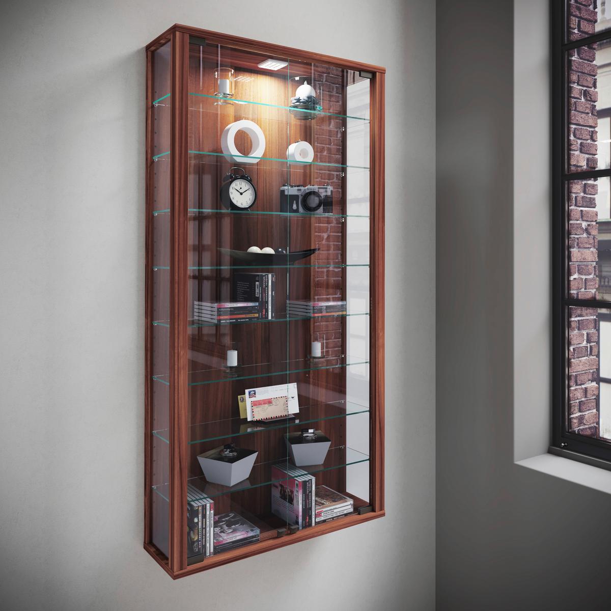 VITRINE VITROSA MAXI LED - Nussbaumfarben/Schwarz, Design, Glas/Holzwerkstoff (59/114/18cm) - MID.YOU