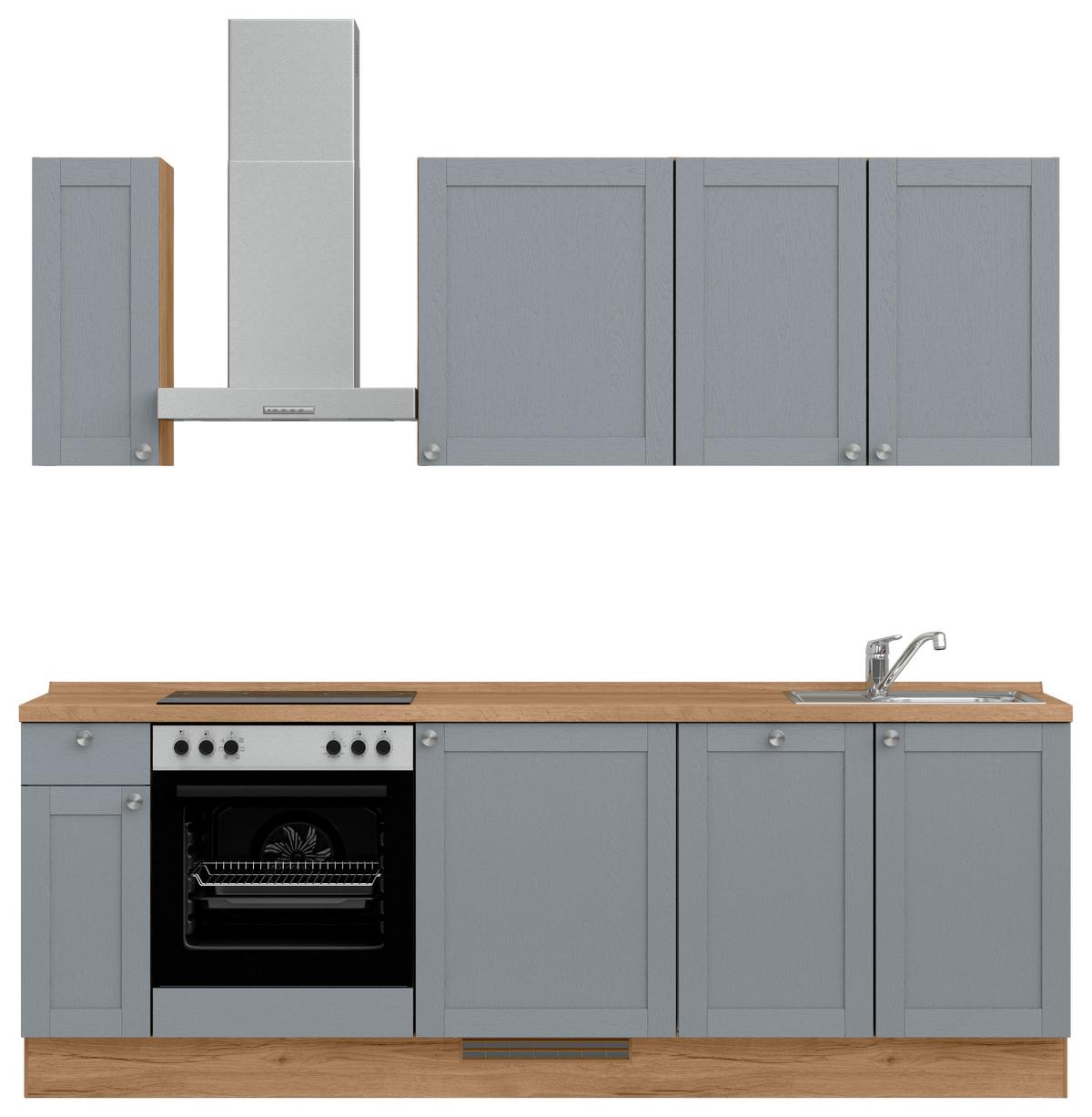Küchenleerblock Frame Low o. Geräte Blaugrau - Edelstahlfarben/Eichefarben, MODERN, Holzwerkstoff/Metall (240cm) - Nobilia