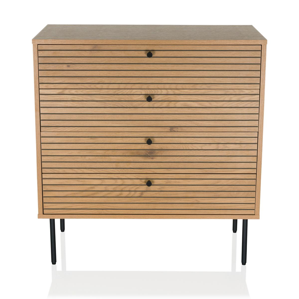 Komoda Linno, Barva Hrasta - črna/barve hrasta, Moderno, kovina/leseni material (80/85/40cm) - MID.YOU