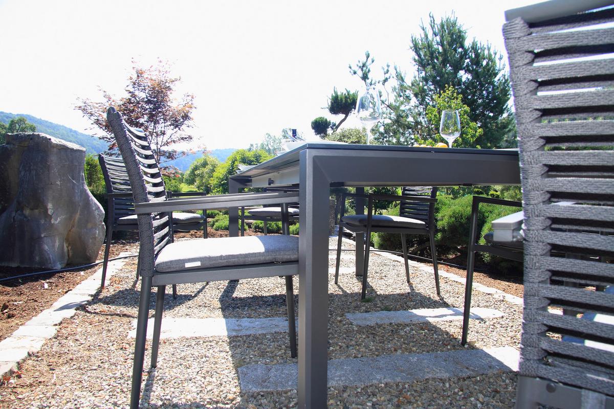 Gartenset 5-tlg. Metall/Glas/ Textil/Kunststof/Holzwerkstoff - Dunkelgrau/Anthrazit, Basics, Glas/Holzwerkstoff (180+60/100/74cm) - Acamp