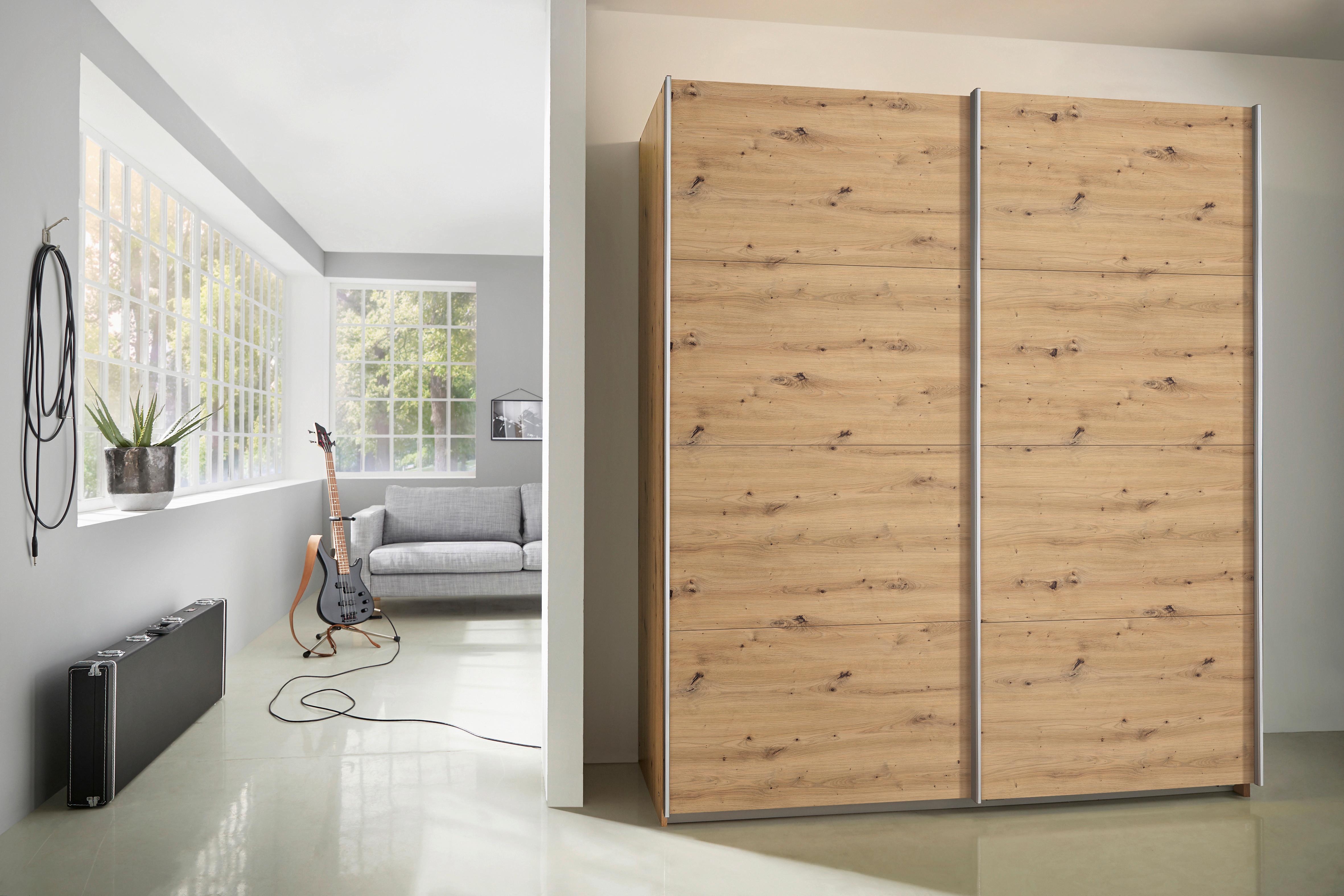 Ormar S Kliznim Vratima Subito - hrast Artisan/boje aluminija, Moderno, drvni materijal/metal (181/197/61cm) - Modern Living