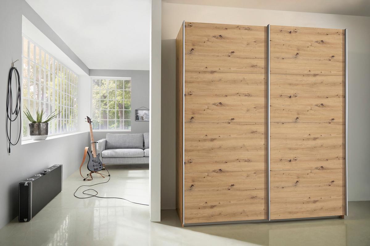 Ormar S Kliznim Vratima Subito - hrast Artisan/boje aluminija, Moderno, drvni materijal/metal (181/197/61cm) - Modern Living