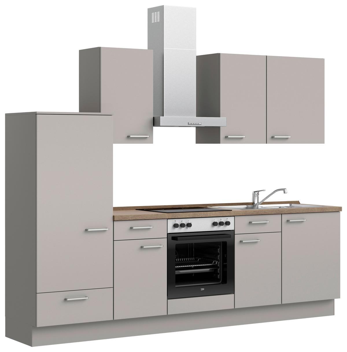 Küchenblock Touch Low m. Geräten Grau - Eiche dunkel/Edelstahlfarben, MODERN, Holzwerkstoff/Metall (270cm) - Nobilia