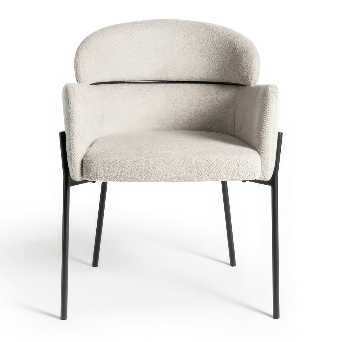 Armlehnstuhl Chloe Greige Webstoff Gepolstert - Greige/Schwarz, MODERN, Textil/Metall (62/79/59,5cm) - Bessagi Home