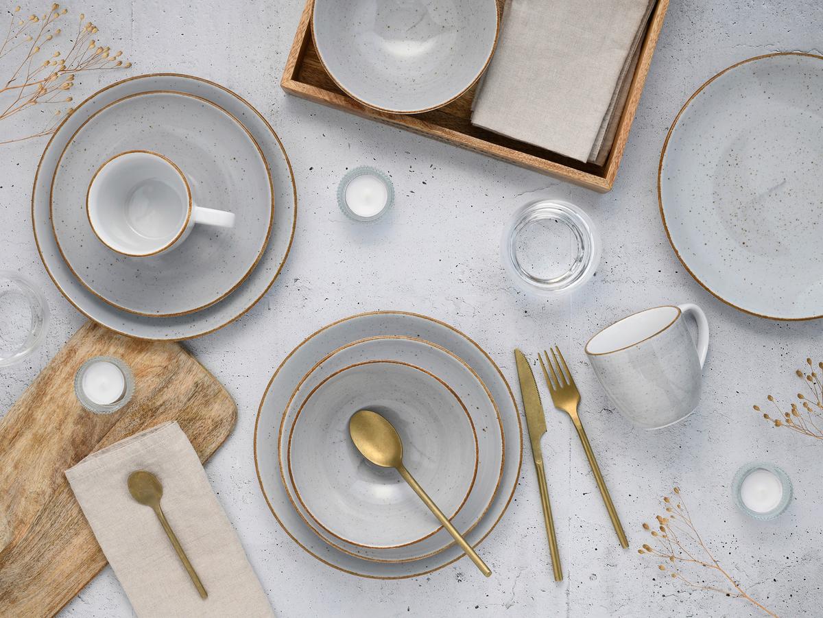 Kombinirani Servis Vintage Nature Stein, 16-Delni - bela/svetlo siva, Basics, keramika - Creatable