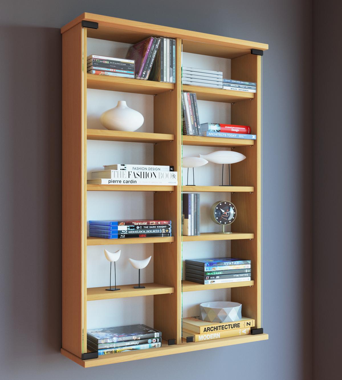CD-Regal Zuntisa in Buchefarbe, B: 60 cm - Buchefarben, KONVENTIONELL, Glas/Holzwerkstoff (60/91,5/18cm) - MID.YOU