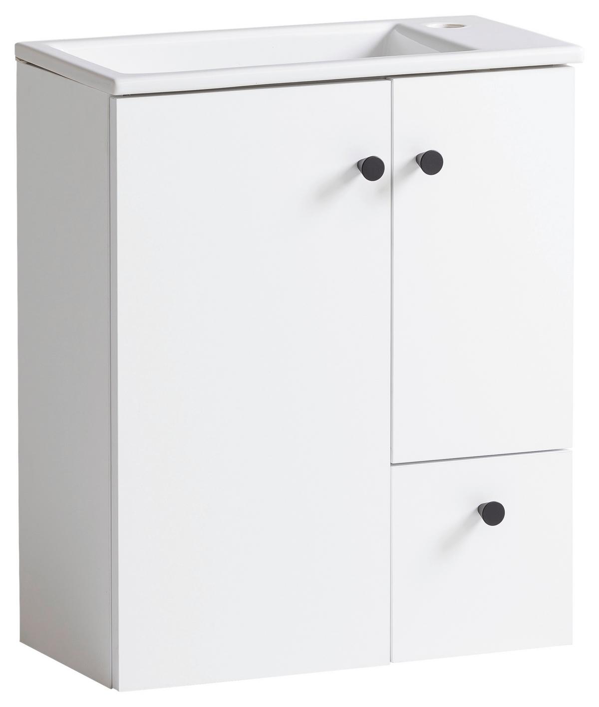 Waschtischkombi Balto Weiß - Weiß Hochglanz/Schwarz, MODERN, Keramik/Holzwerkstoff (50/60/25cm) - MID.YOU