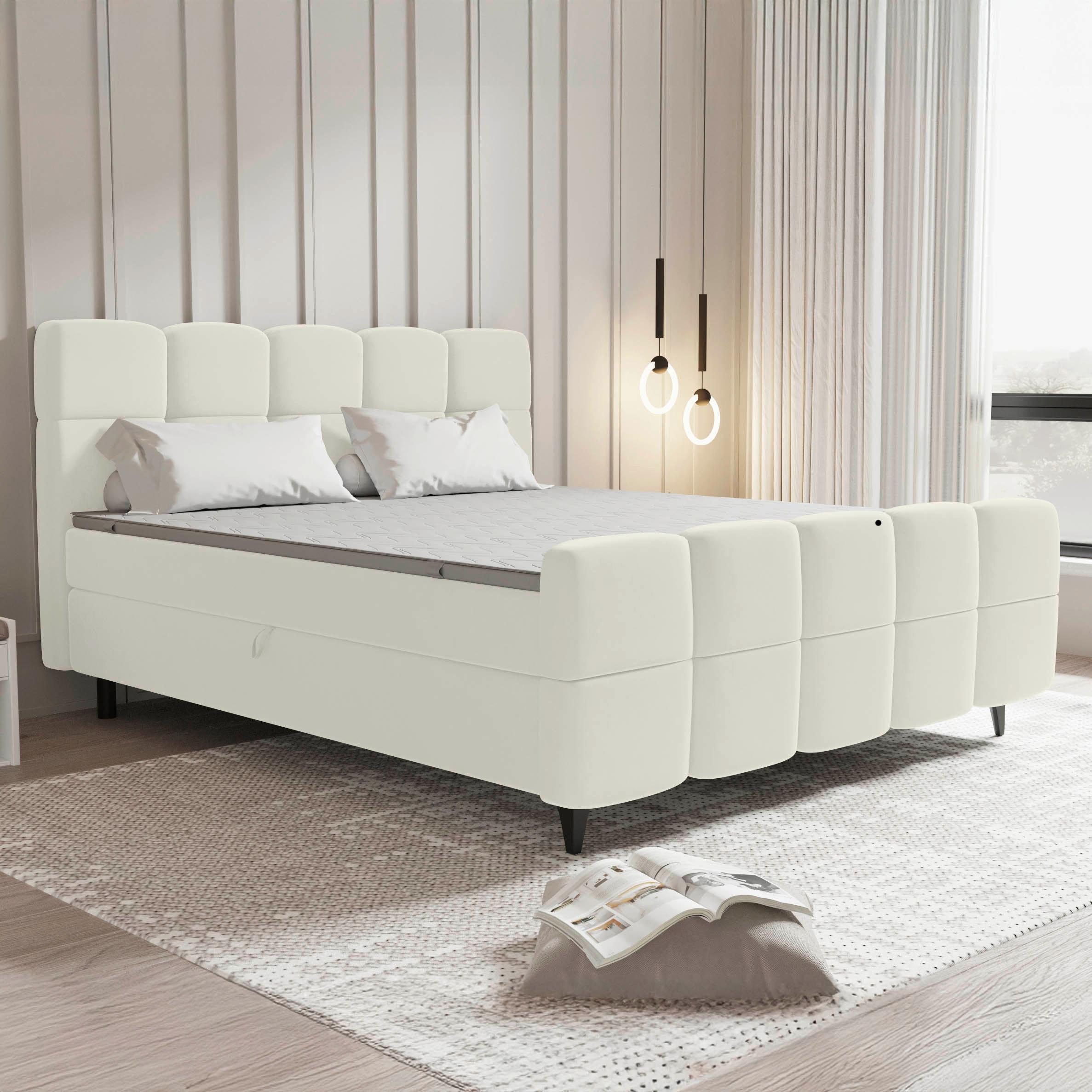 Boxbett Mona Beige ca. 140x200cm - Beige/Schwarz, KONVENTIONELL, Kunststoff/Textil (140/200cm) - Mömax