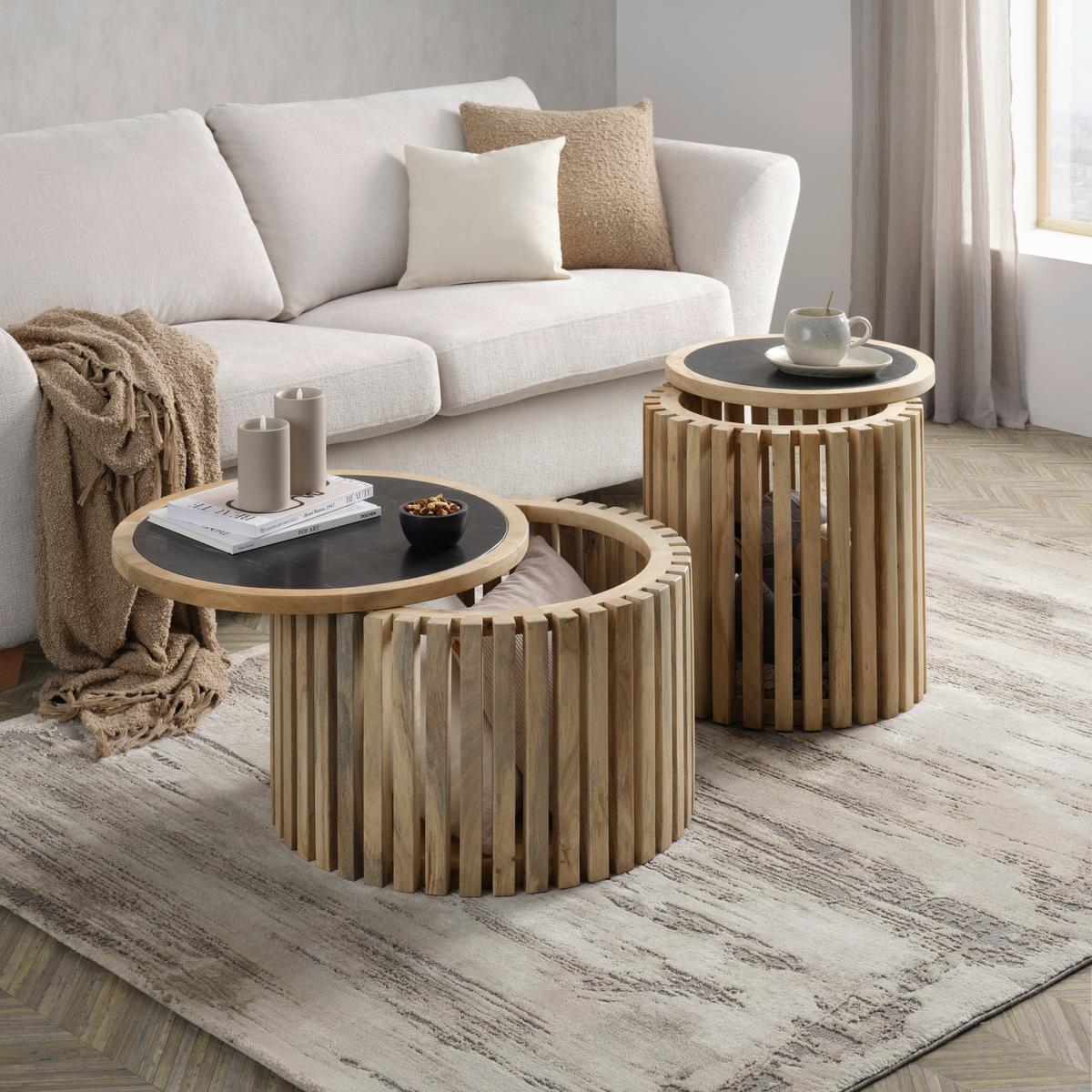 Măsuță de cafea SWAY -TREND- - culoare natur/negru, Modern, lemn/metal (60/40/60cm) - Premium Living