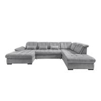 Wohnlandschaft Rigatti Silber Chenille mit Bettkasten - Silberfarben/Schwarz, MODERN, Textil/Metall (184/387/252cm) - Livetastic