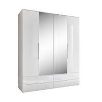 Dulap cu uși rotative Fun - alb/alb lucios intens, Konventionell, sticlă/material pe bază de lemn (160/208/57cm) - Based