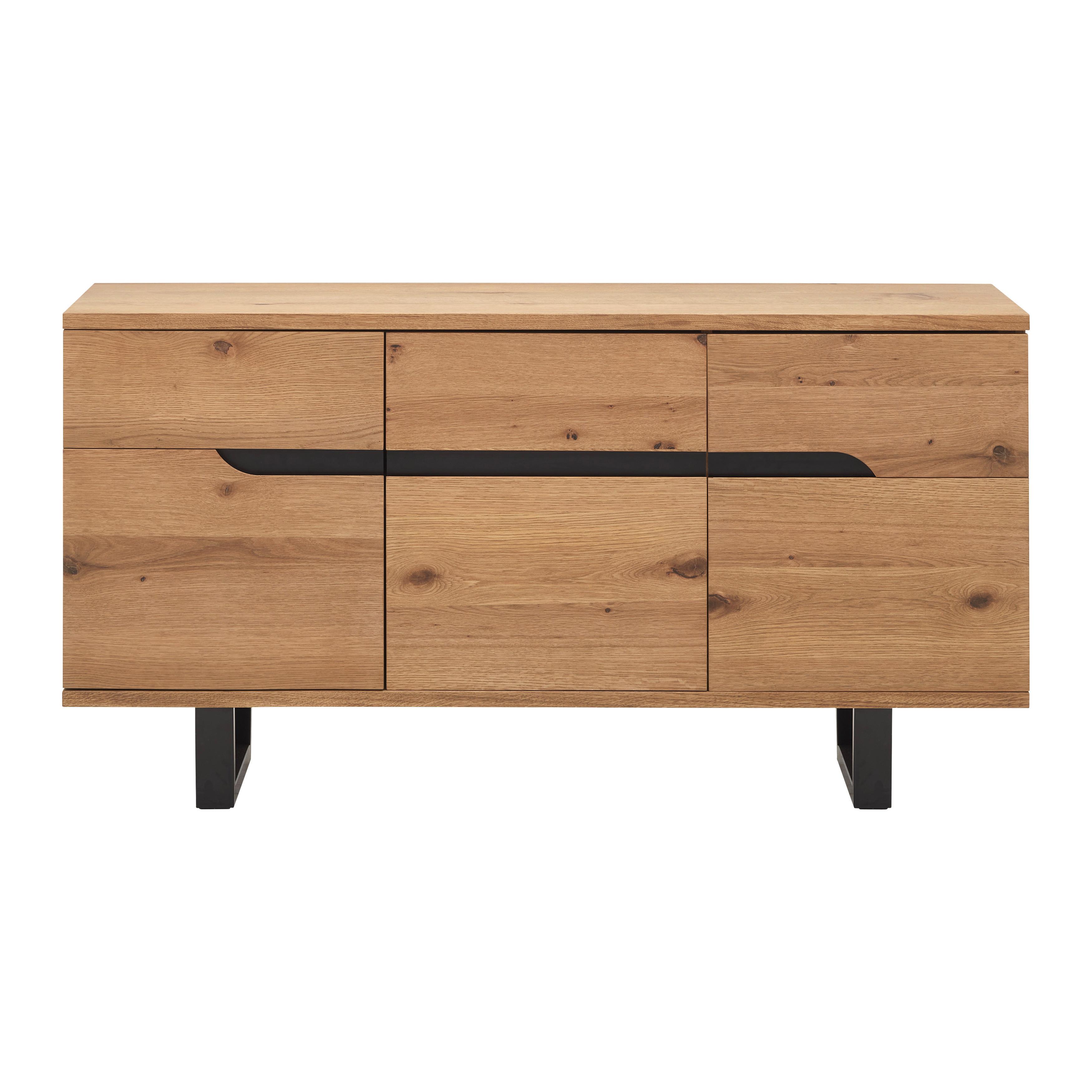 Sideboard Massiveiche "Juno", eichefarben - Eichefarben/Schwarz, MODERN, Holz/Metall (150/78/47cm) - Bessagi Home