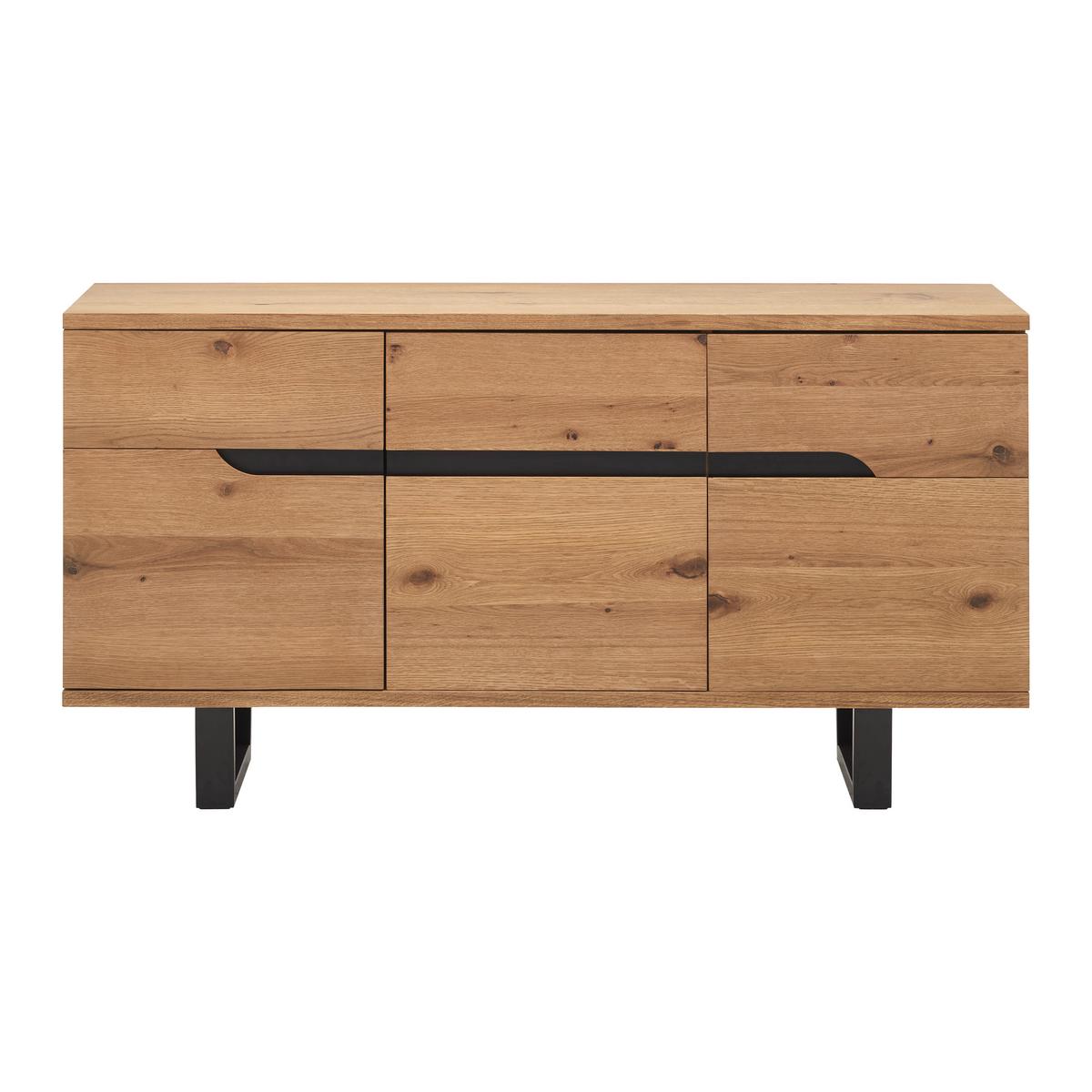 Sideboard Juno Eichenfarbe/ Schwarz Echtholz - Eichefarben/Schwarz, MODERN, Holz/Metall (150/78/47cm) - Bessagi Home