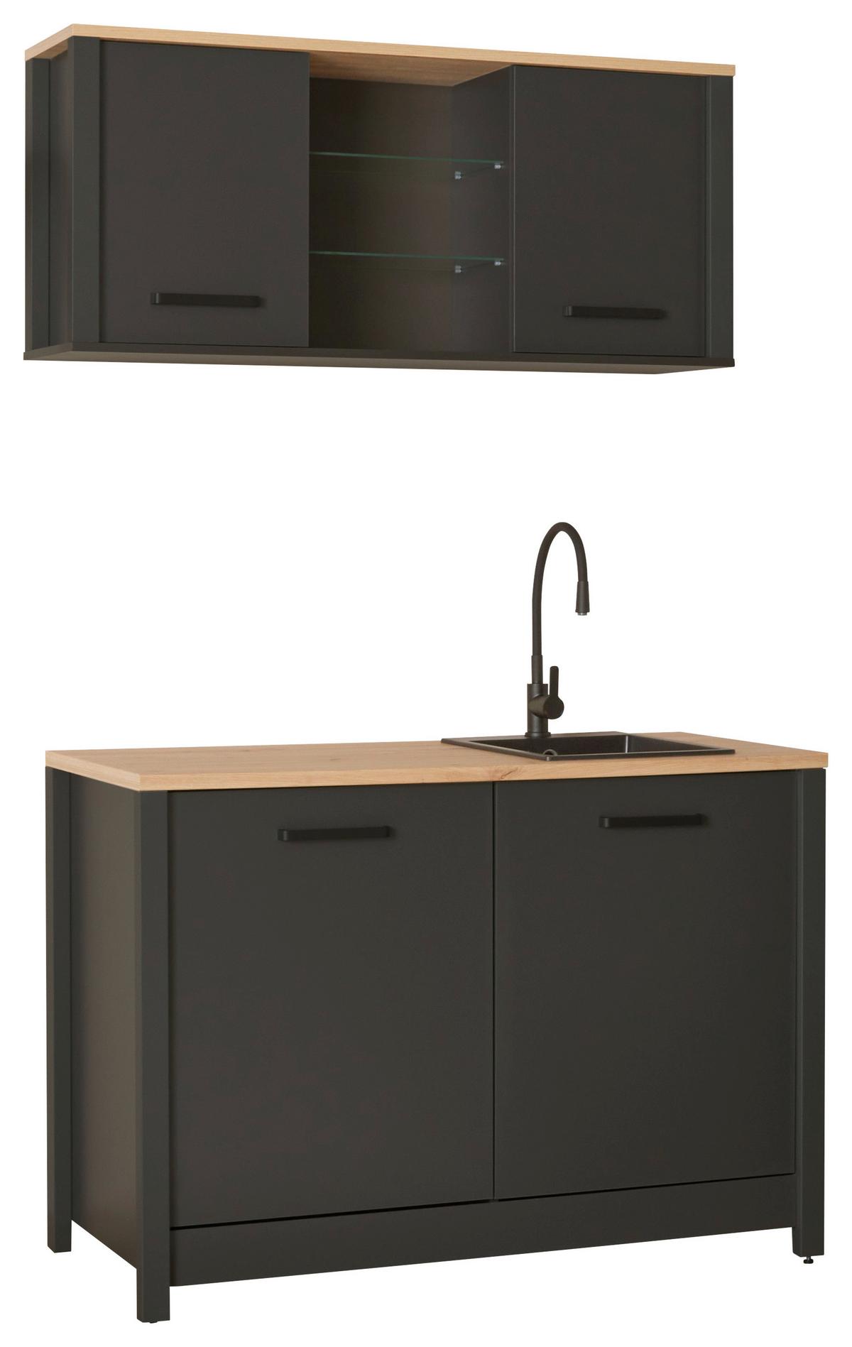 Spülenunterschrank Venet Anthrazit/Artisan Eiche - Anthrazit/Schwarz, ROMANTIK / LANDHAUS, Holzwerkstoff/Metall (130,3/92/60cm) - Mömax