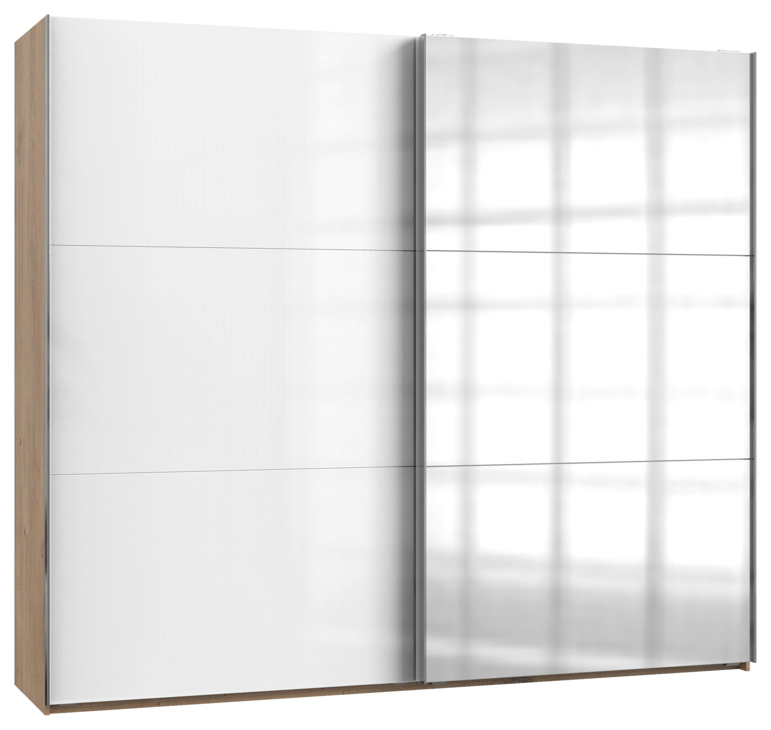 Schwebetürenschrank Level 36D ca. 250x216x65 cm Weiß - Chromfarben/Weiß Hochglanz, MODERN, Holzwerkstoff/Metall (250/216/65cm) - MID.YOU