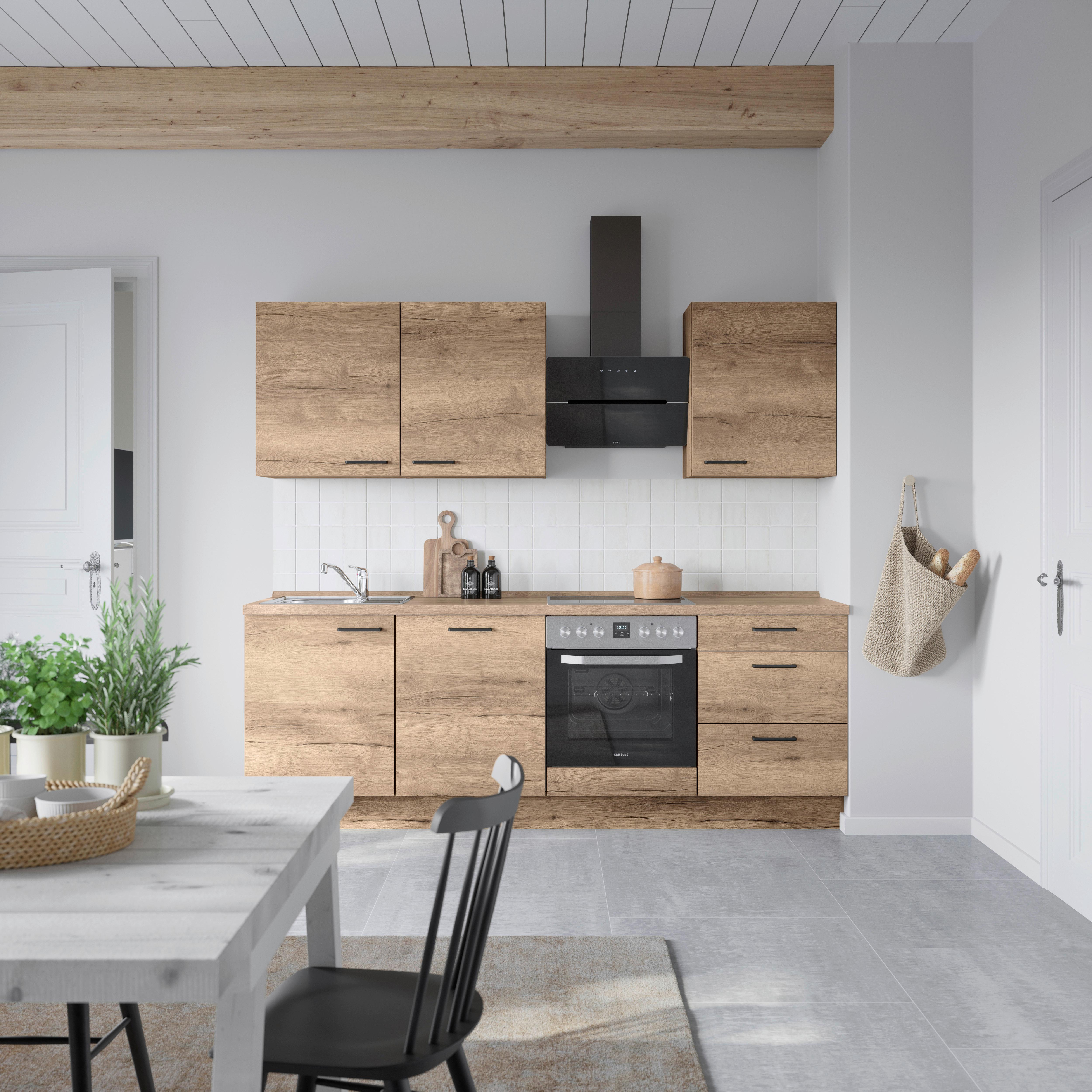 Küchenblock Structura High m. Geräten Eiche dunkel - Eiche dunkel/Schwarz, MODERN, Holzwerkstoff/Metall (240cm) - Nobilia