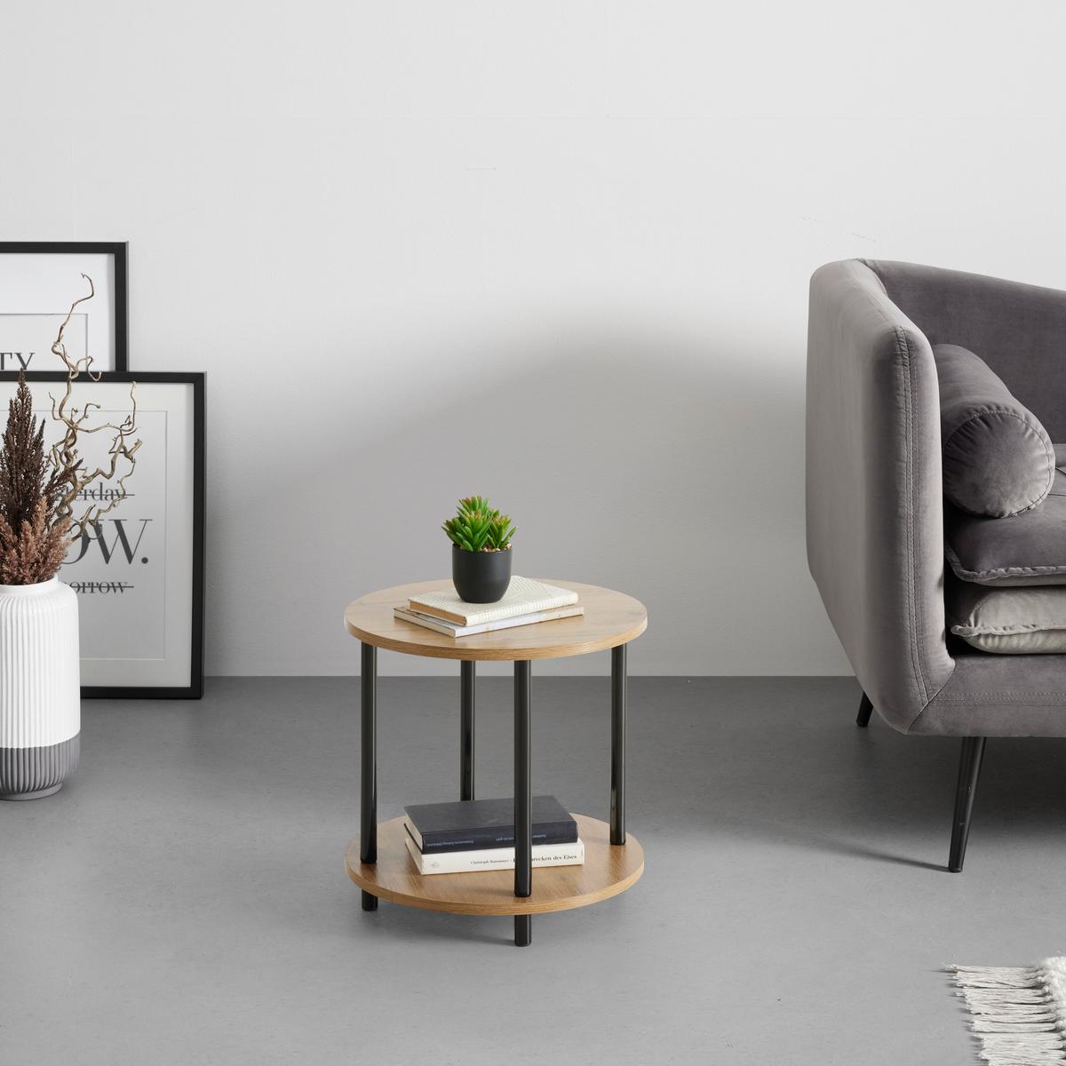 Masă auxiliară NEAPEL - culoare natur/negru, Modern, metal/material pe bază de lemn (40/40cm) - Modern Living