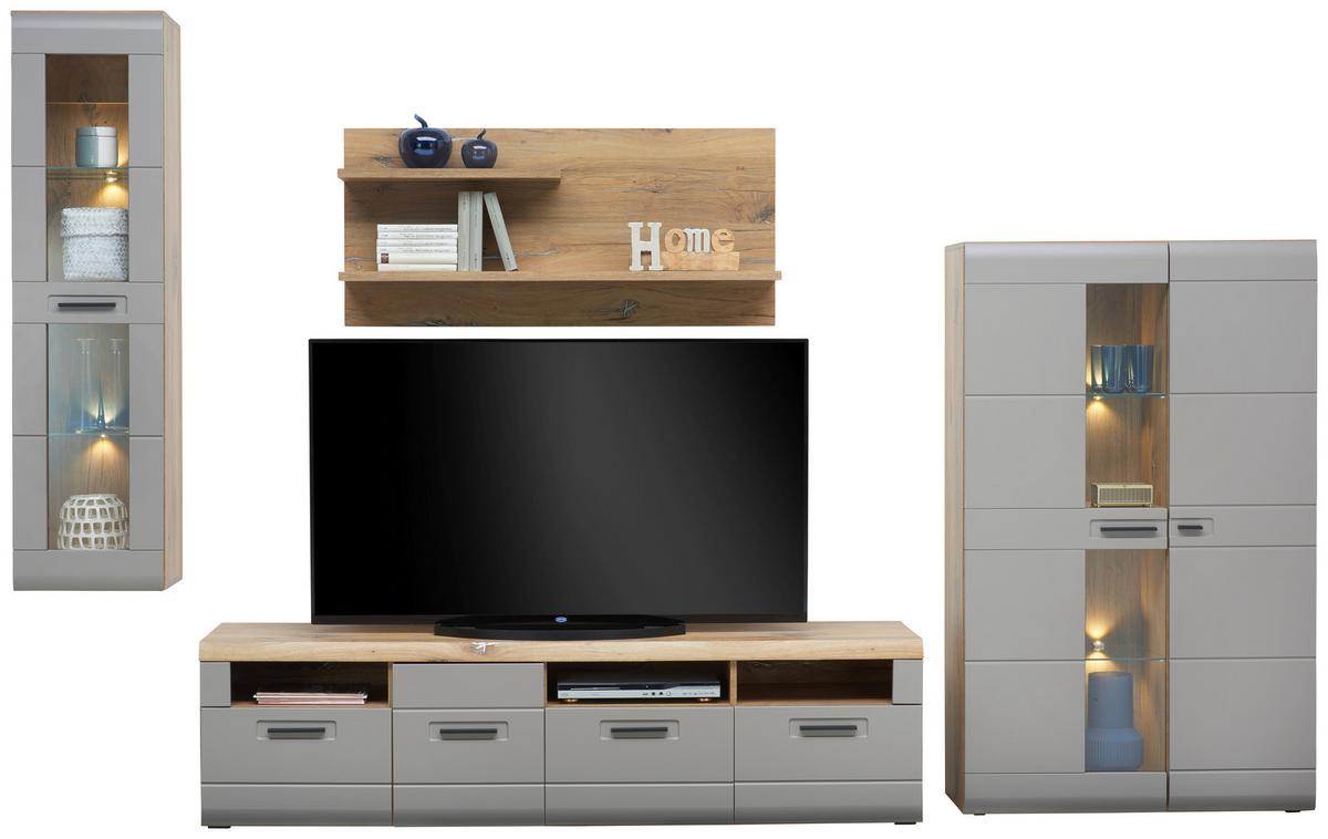 Viseča Vitrina Auris, Siva, Barva Hrasta - siva, Moderno, umetna masa/steklo (40,3/153,4/37,1cm) - Mömax