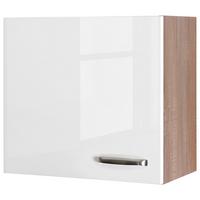 Küchenoberschrank Weiß Hochglanz/Eiche - Edelstahlfarben/Weiß Hochglanz, MODERN, Holzwerkstoff/Metall (60/54,8/32cm) - FlexWell