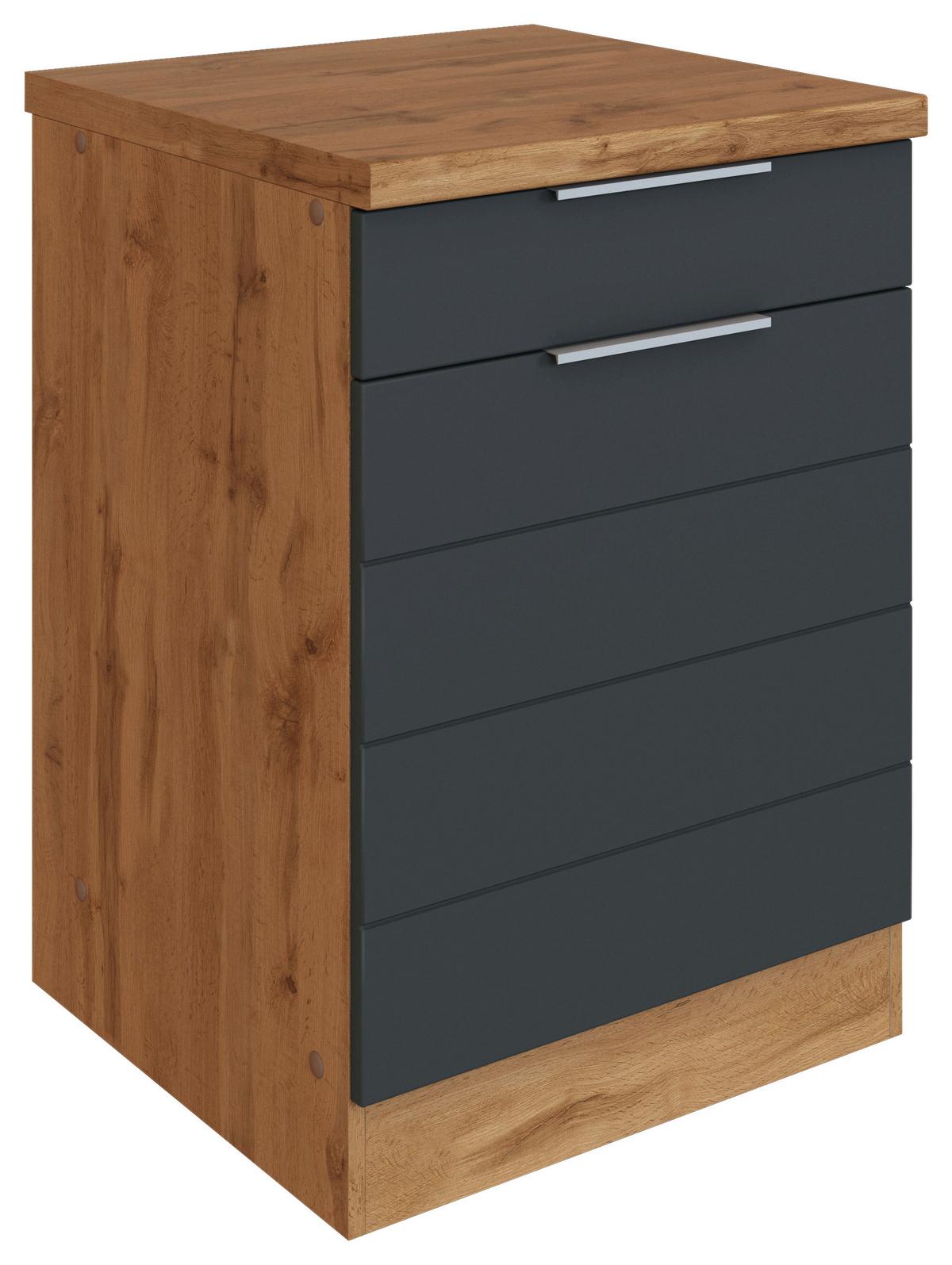 Küchenunterschrank Florenz ca. 60 cm Grau/Eiche - Eiche Wotan/Grau, Design, Holzwerkstoff/Metall (60/86/60cm) - Held