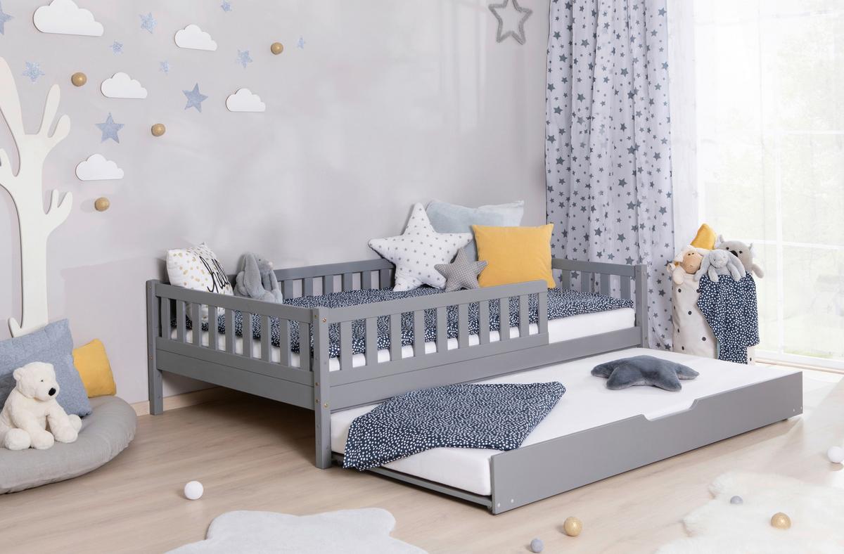 Hausbett Lou m. Zusatzbett ca. 140x200 cm Holz Hellgrau - Hellgrau/Naturfarben, MODERN, Holz/Textil (140/200cm) - MID.YOU