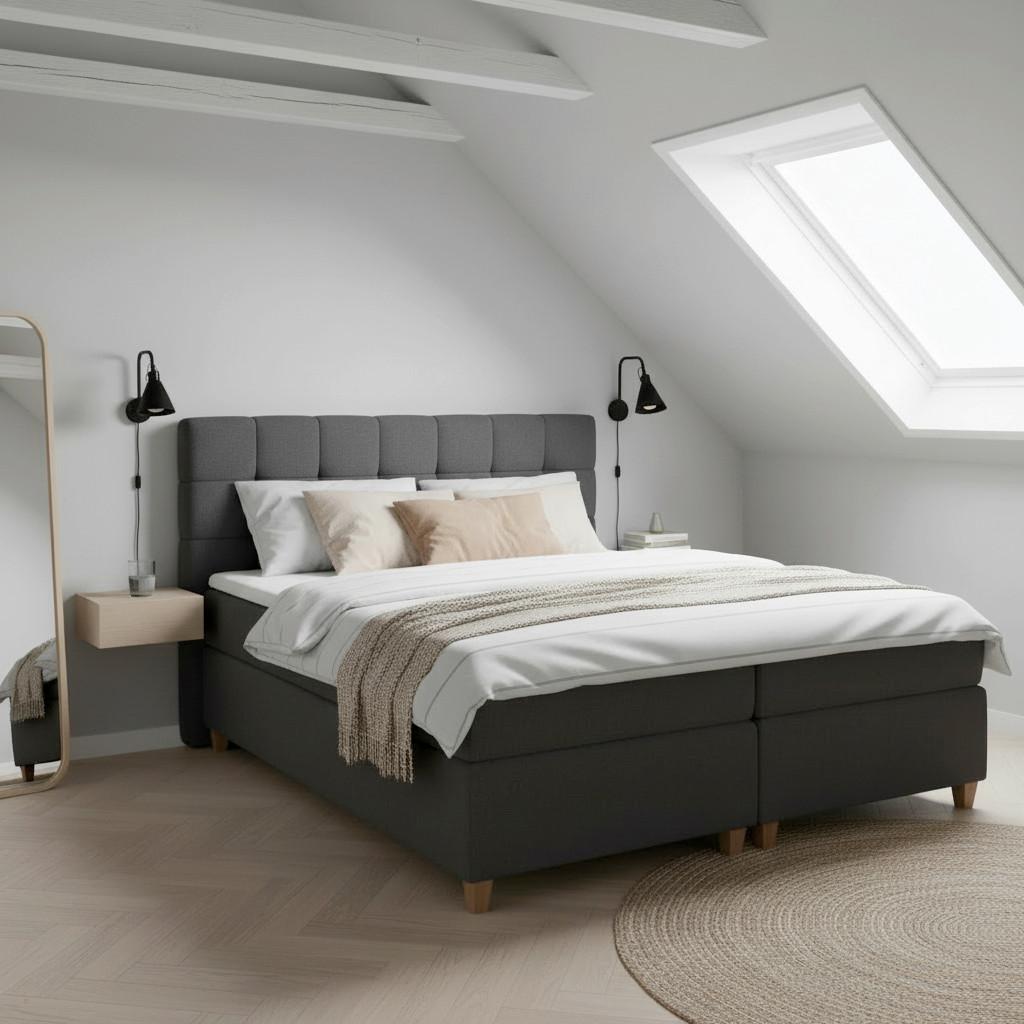 Boxspring Ágy Jerry - sötétszürke, Modern, faalapú anyag/textil (180/200cm) - Bessagi Home