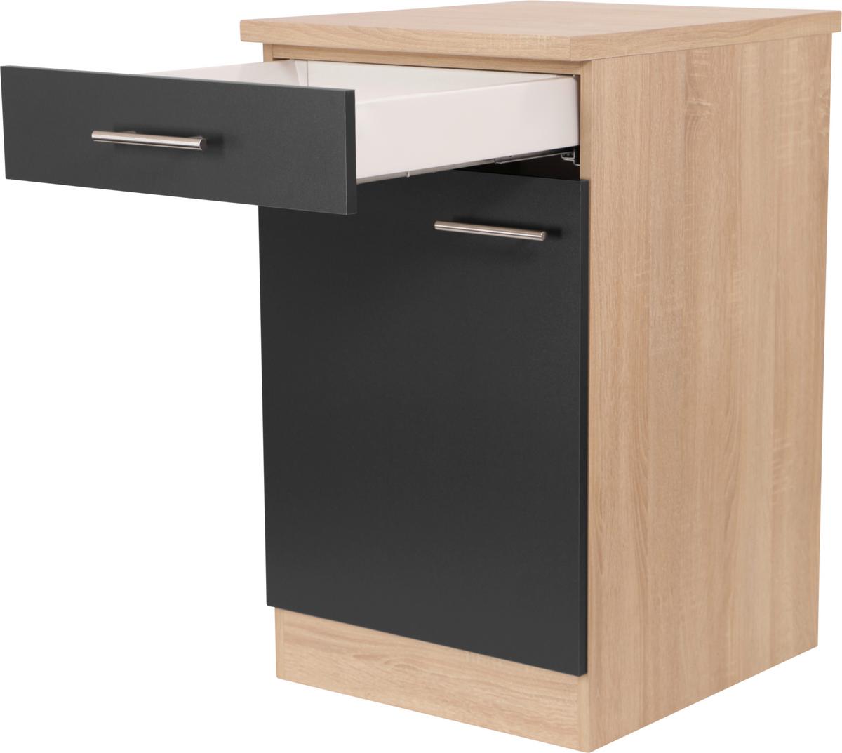 Kuhinjska Spodnja Omarica Merle, Barva Hrasta, Črna - srebrne barve/črna, Basics, kovina/leseni material (50/84,8/60cm) - Respekta