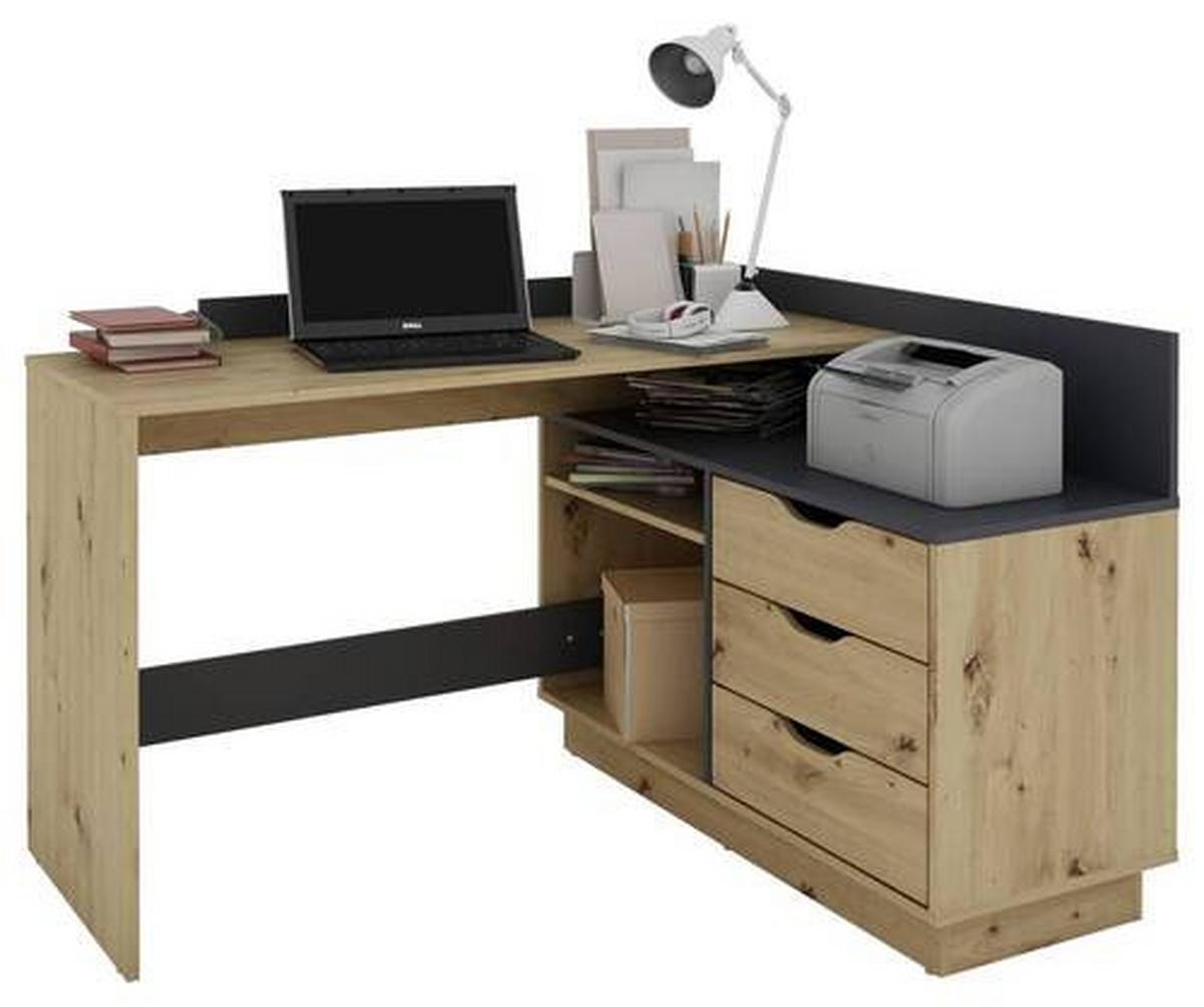 Eckschreibtisch Belfast Anthrazit/Eiche Artisan - Anthrazit/Eiche Artisan, LIFESTYLE, Holzwerkstoff (129/105/84cm) - MID.YOU