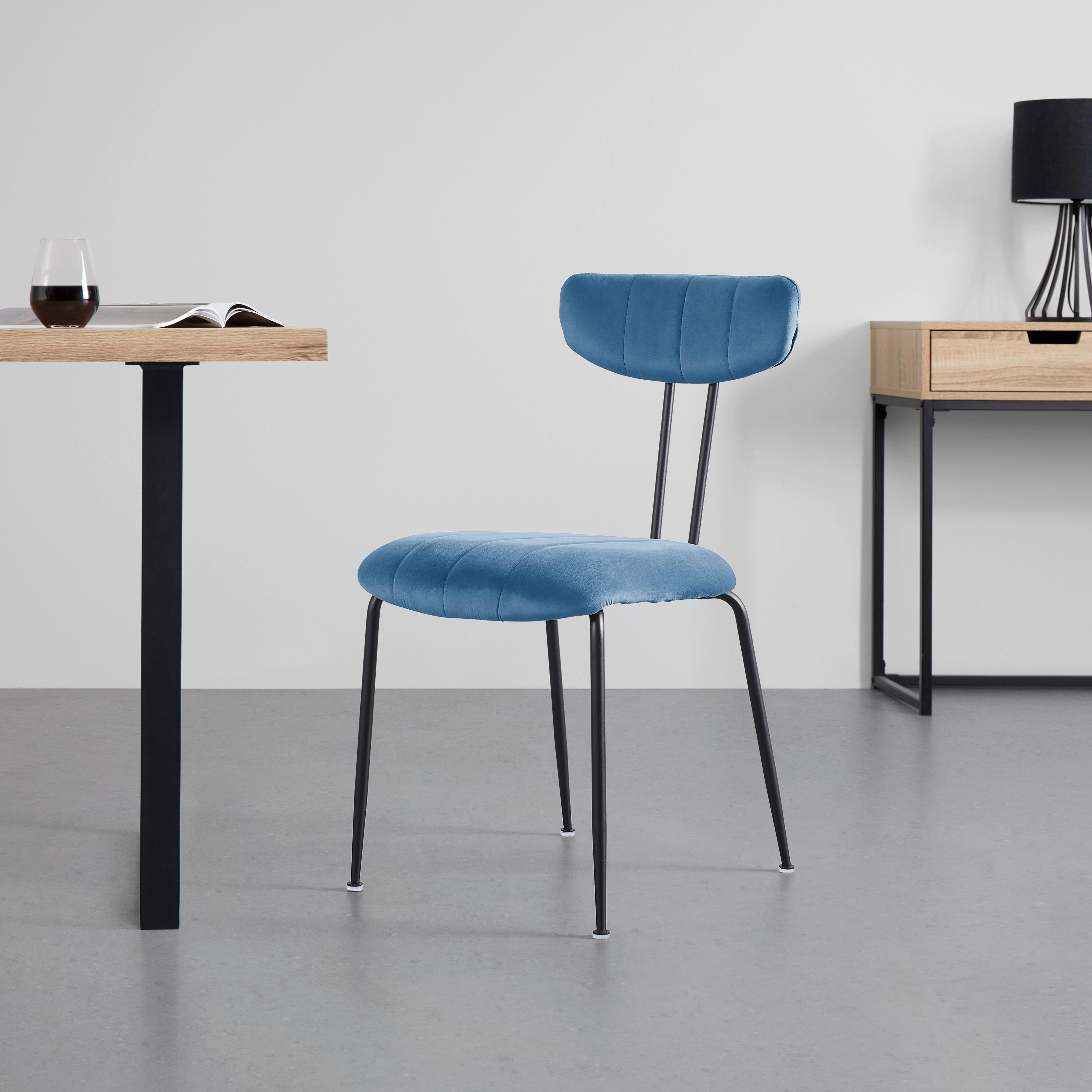 Stuhl Tylor Blau Samt Gepolstert - Blau/Schwarz, MODERN, Holz/Textil (45/85/58cm) - Bessagi Home