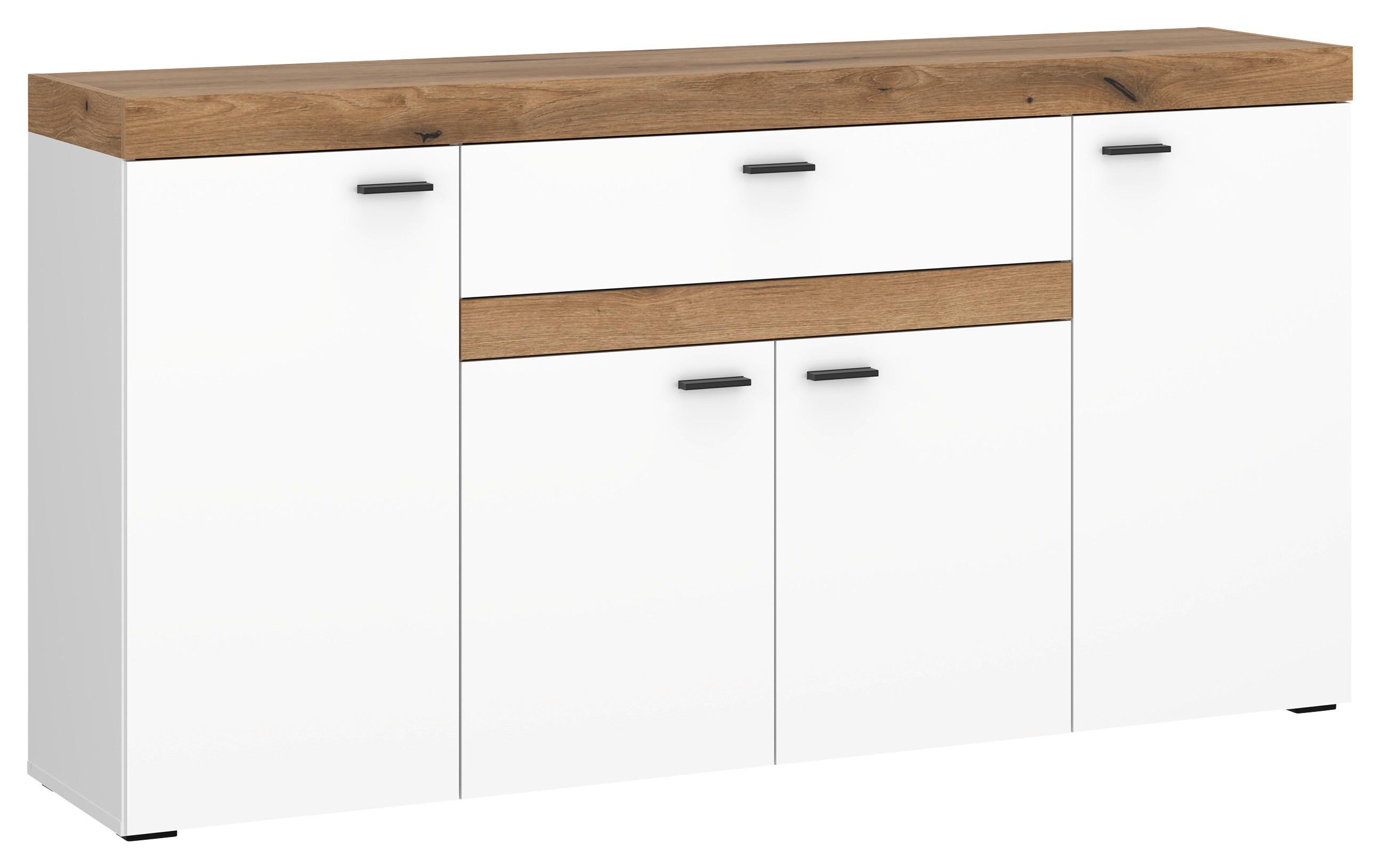 Sideboard Kiro Alpinweiß/Coast Evoke - Schwarz, MODERN, Holzwerkstoff/Metall (160/86/42cm) - Mömax