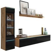 Dnevni Regal Vera, Barva Hrasta, Črna, 3-Delno, Led - hrast wotan/črna, Trendi, umetna masa/steklo (210/130/33cm) - P & B