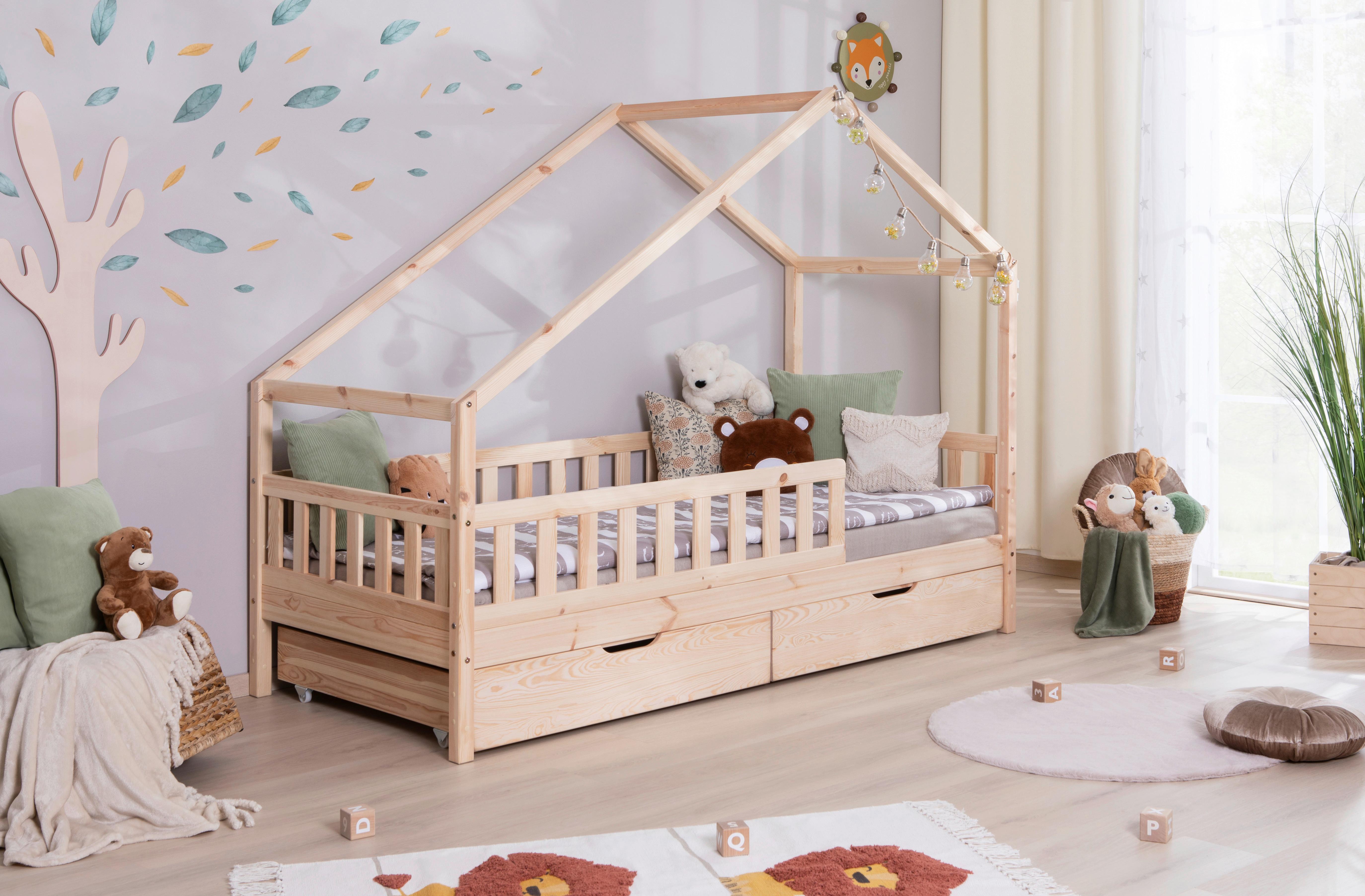 Hausbett Lou ca. 90x200 cm Holz - Naturfarben/Weiß, MODERN, Holz/Textil (90/200cm) - MID.YOU