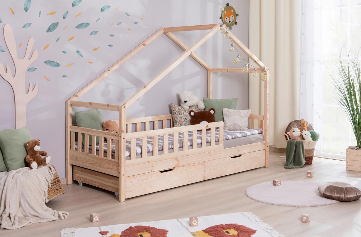 Hausbett Lou ca. 90x200 cm Holz - Naturfarben/Weiß, MODERN, Holz/Textil (90/200cm) - MID.YOU