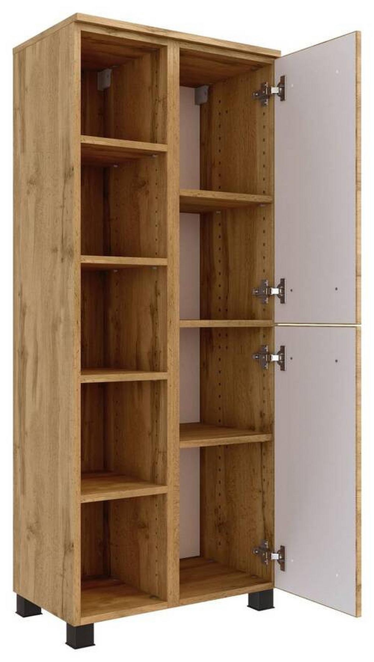 Midischrank ''Manchester'', Eichefarben - Eichefarben/Schwarz, MODERN, Holzwerkstoff/Metall (55/130/35cm) - Held