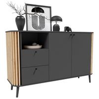 Sideboard in Grau/Naturfarben - Grau, Design, Holzwerkstoff/Kunststoff (138/88/40cm) - Premium Living