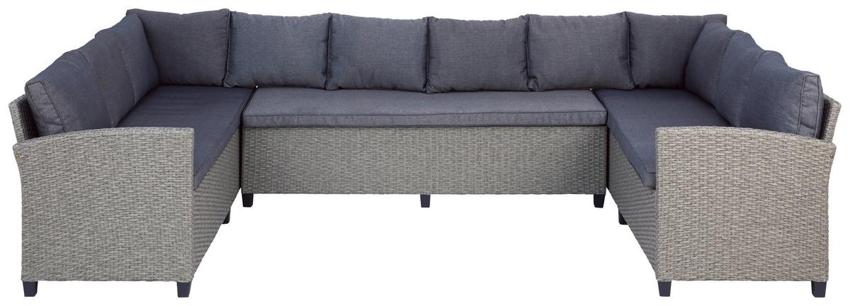 Lounge Garnitura Athena, Siva, Videz Ratana, 6-Delno - siva/črna, Moderno, kovina/umetna masa