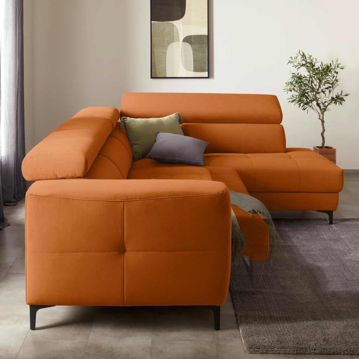 Ecksofa Emma rechts Orange - Schwarz/Orange, MODERN, Textil (301/210cm) - Premium Living